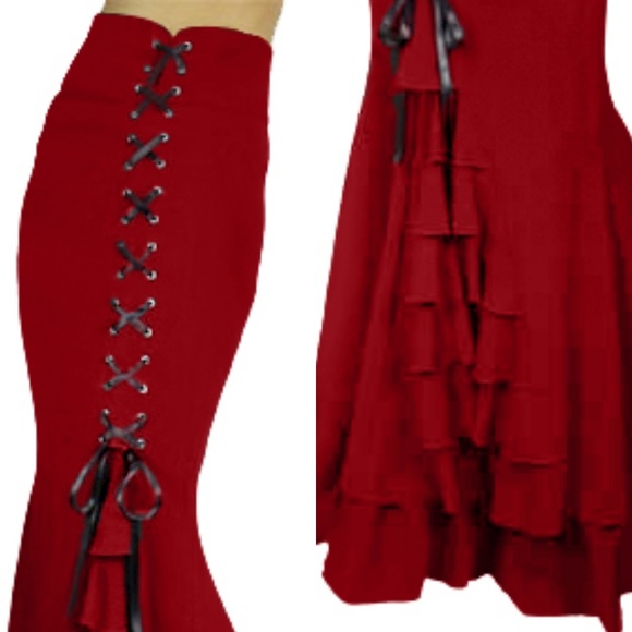 Gothic Steampunk Lace Up Ruffle Long Skirt - Picture 4 of 6